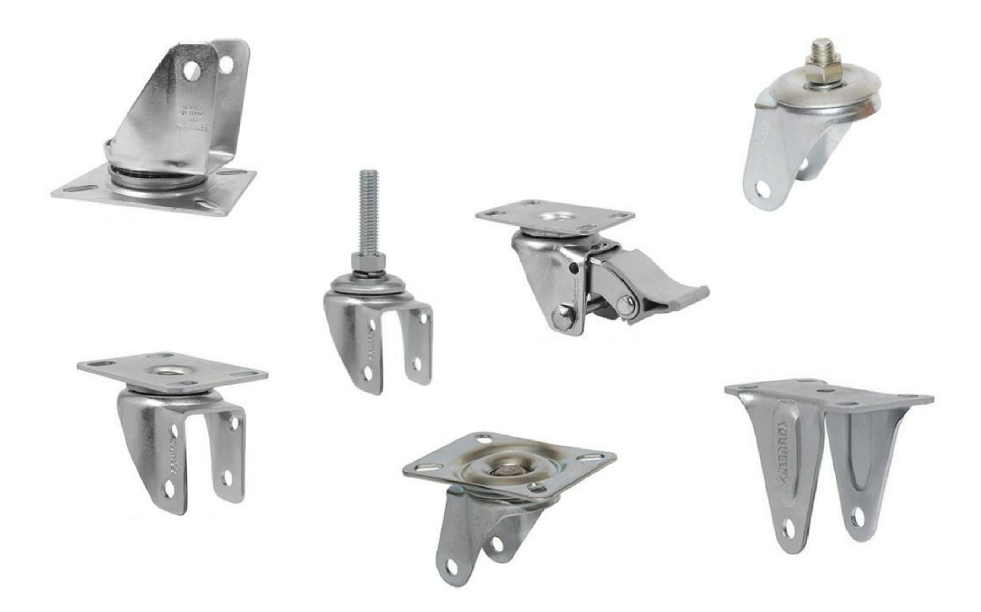 Garfos para rodas industriais garfos fixos, giratórios com freio pedal ou lateral com fixação de espiga ou chapa